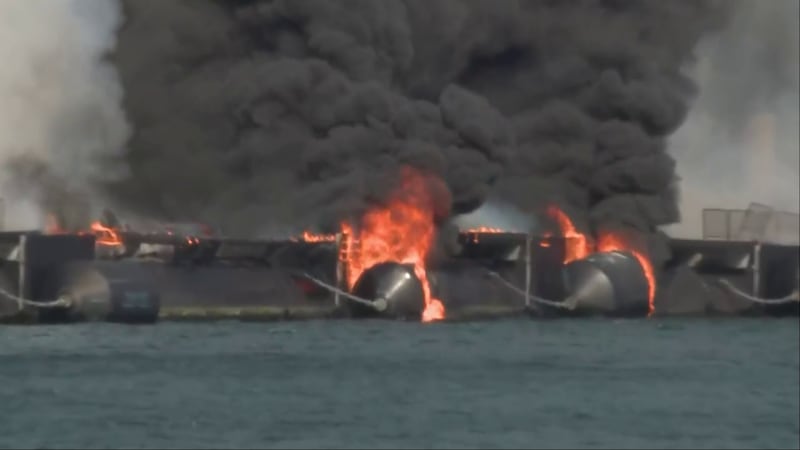 The newly built terminal dock in Whittier caught fire Monday with flames and billowing smoke...