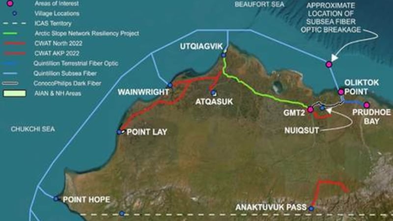 The approximate location of the subsea fiber optic breakage leading to major internet outages.
