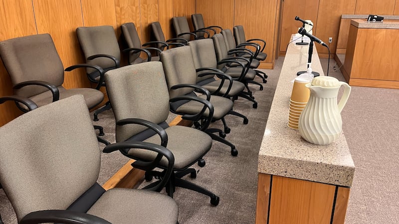 Interior courtroom of the Boney Courthouse in Anchorage, Alaska, showing the jury seats.