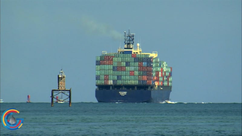 Cargo ship at sea