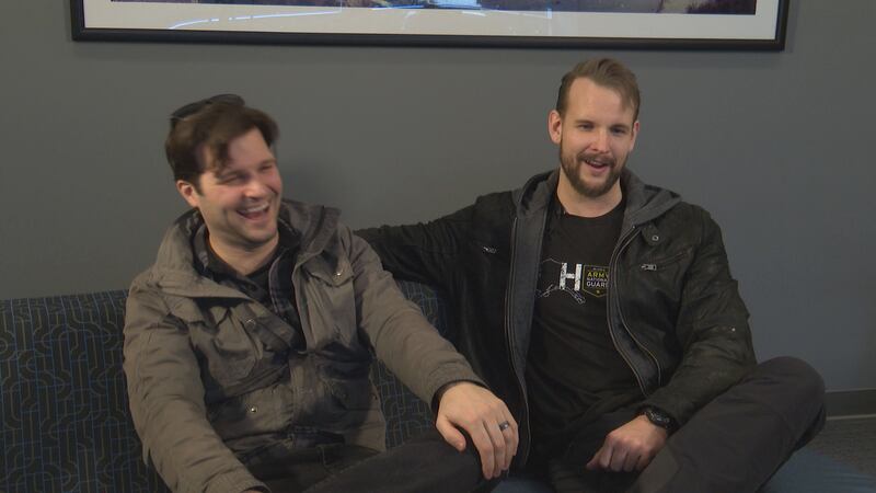 'Contra' actor Justin Stewart (left) and director Bradford Jackson (right)