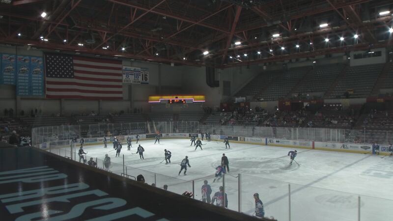Fans pack into the Sullivan Arena for the first Anchorage Wolverines home game of 2025.