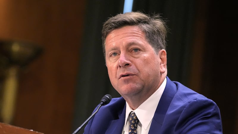 FILE - Jay Clayton testifies during a Senate Intelligence Committee confirmation hearing on...