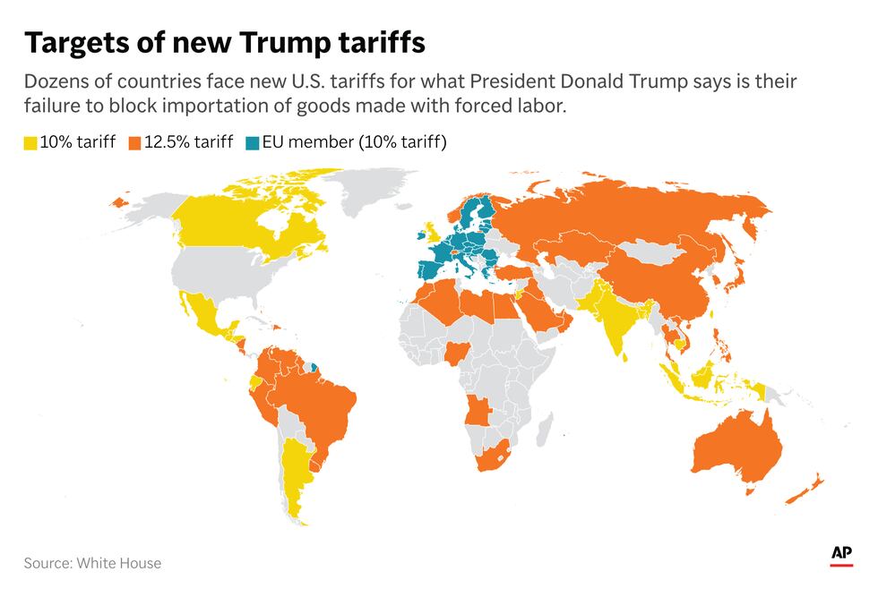 Where the Trump administration is imposing new tariffs on goods. (AP Digital Embed)