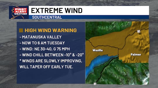 High Wind Warnings continue in the Mat-Su.