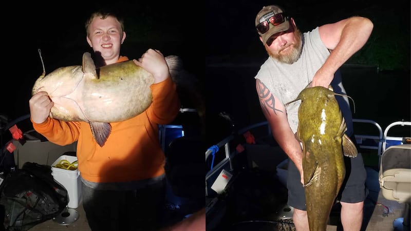 Liam and Bradley Watts caught the flathead catfish around 8 p.m. on Lake Hickory.