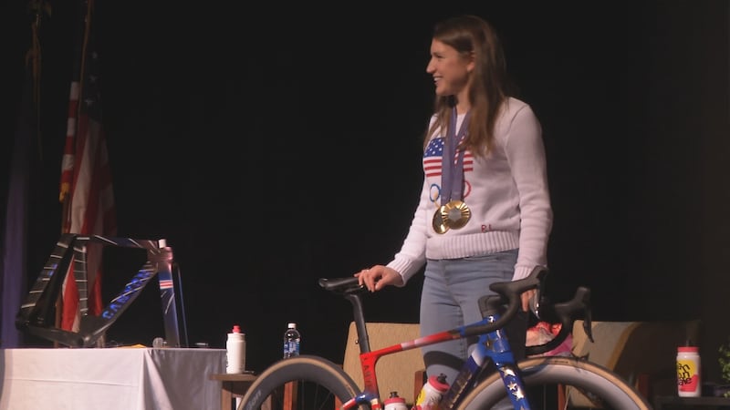 Homer Cyclist Kristen Faulkner posses for pictures during her first event in Alaska since...