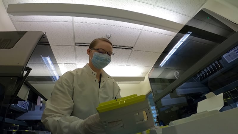 Samples being loaded into some of the machines used to test for COVID-19 at the Alaska Native...