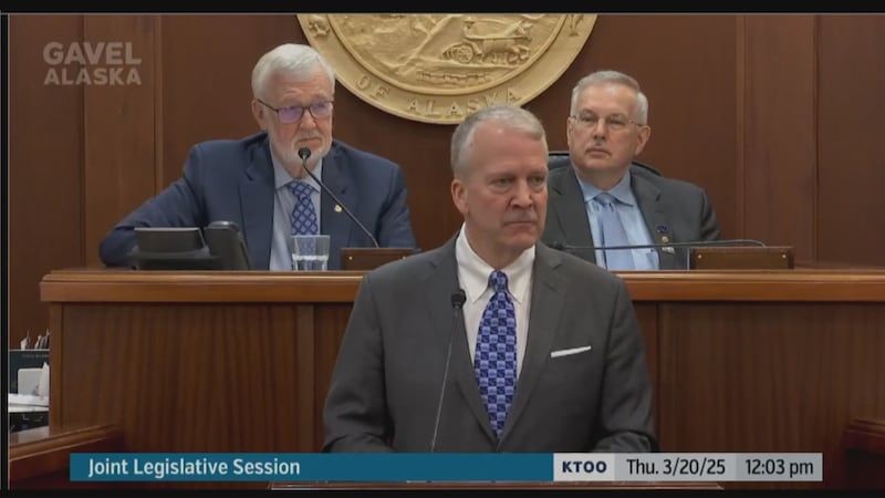 Sen. Dan Sullivan, R-Alaska, addresses a joint session of the Alaska Legislature on Thursday,...