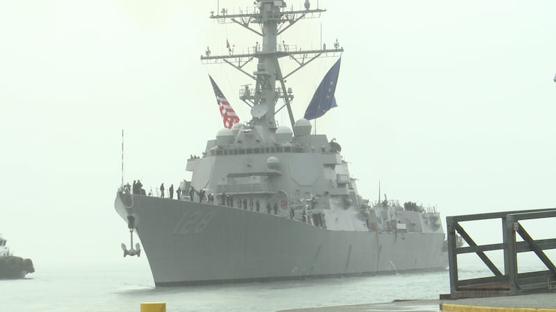 As an adoring crowd watched on through a driving rainstorm, the U.S. Navy’s newest destroyer...