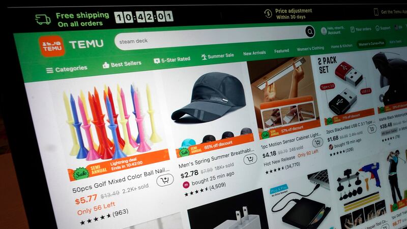 FILE - A page from the Temu website is seen, June 23, 2023, in New York.