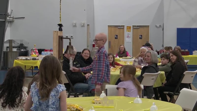 12-year old boy rings cancer bell after making easter baskets for sick kids