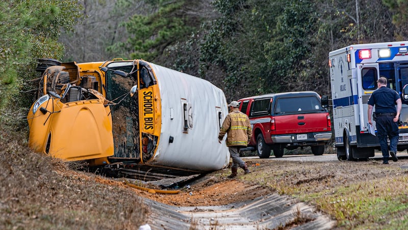 A MCPSS school bus flipped on its side on Mason Ferry Road on Feb. 12