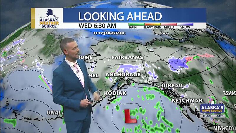 Upper level low dropping south of the Alaska Range to keep rain for parts of Southcentral