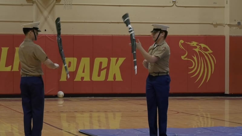 West Valley JROTC performs a drill during
an assembly for Month of the Military Child.