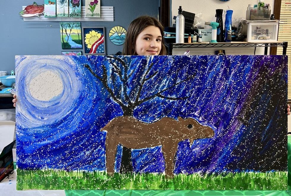 Tile painting by 11-year old Sylvia Polonowski of Girl Scouts of Alaska Troop 1050.