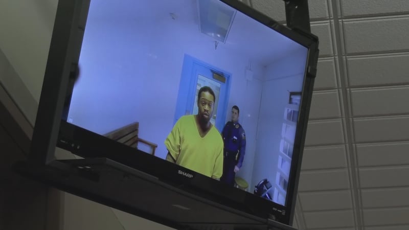24-year-old Adayus Robertson appears virtually from jail in a Fairbanks court for a...
