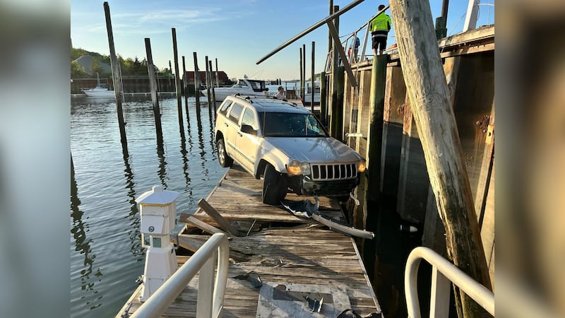 A teenager crashed a Jeep over a pier and landed on a floating dock.
