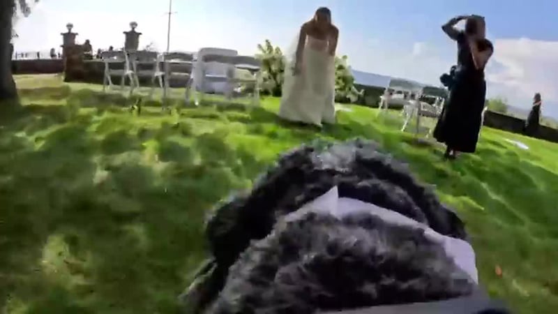 A GoPro strapped to a bride's dog captured moments the couple didn’t know were filmed....