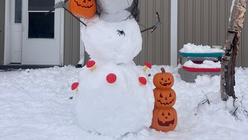 Record-breaking snow in late October leads to some snow-themed Halloween decorations around...