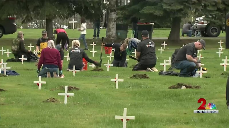 In anticipation of Memorial Day, volunteers cleaned the graves of veterans at Anchorage...