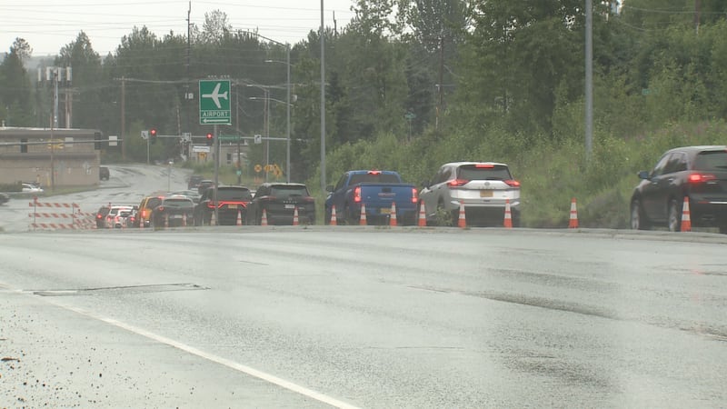 A closed turn lane on Tudor Road is causing traffic to back-up