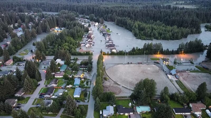 Flood waters submerge homes in Juneau's Mendenhall Valley on Aug. 6, 2024. (Photo courtesy...