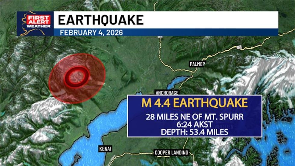 An updated map of where the 4.4 earthquake struck Alaska on Feb. 4