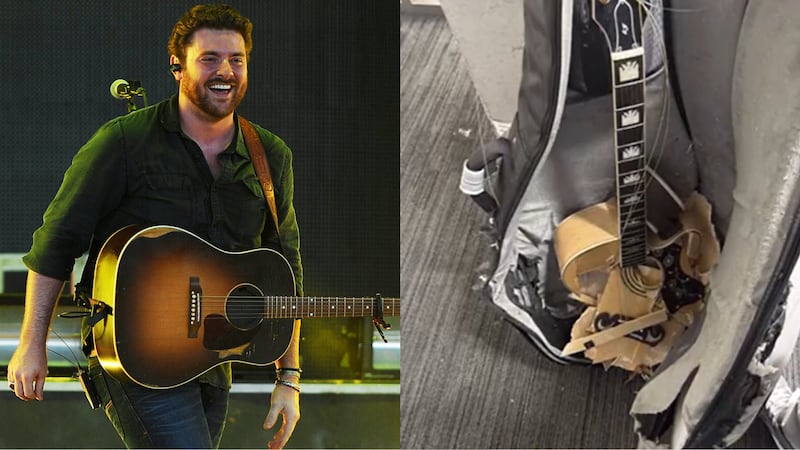 Country singer Chris Young stepped in to help a man whose guitar was destroyed while traveling.