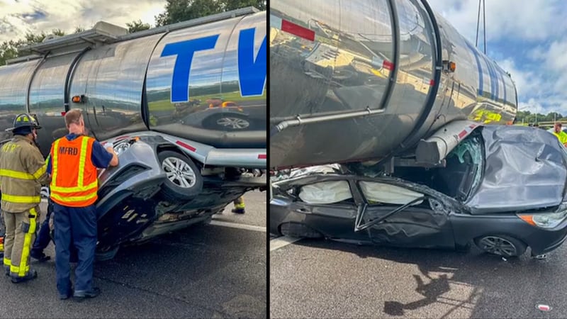 Crews with the Mobile Fire-Rescue Department rescued a female crash victim who was trapped...