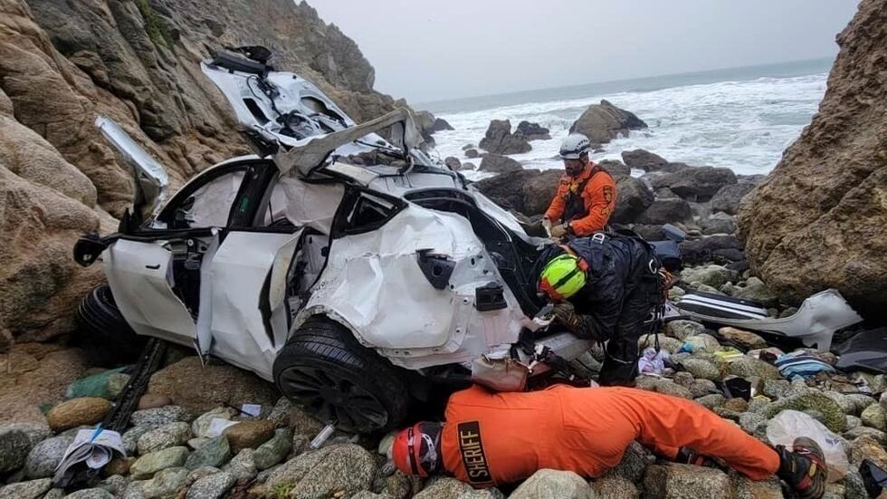 FILE - In this photo provided by the San Mateo County Sheriff's Office, emergency personnel...