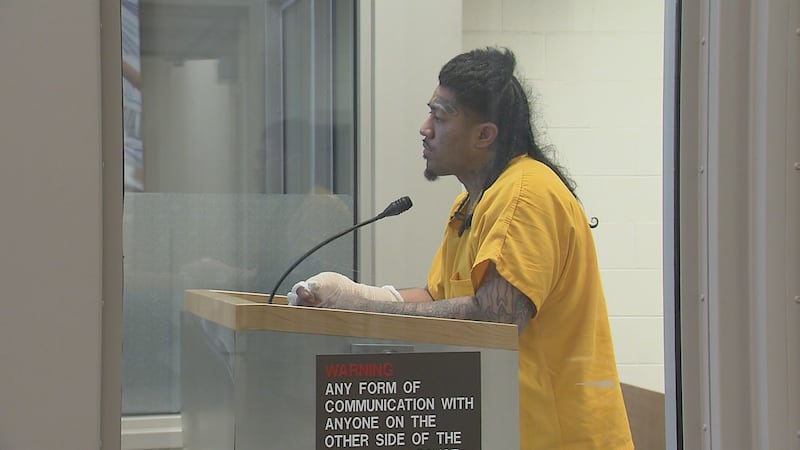 John Patea, 26, appears before a judge from jail during an arraignment on Friday, March 2025.