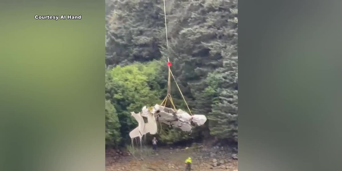 Coverage image for: Helicopter lifts wreckage of fatal Seldovia plane crash from water