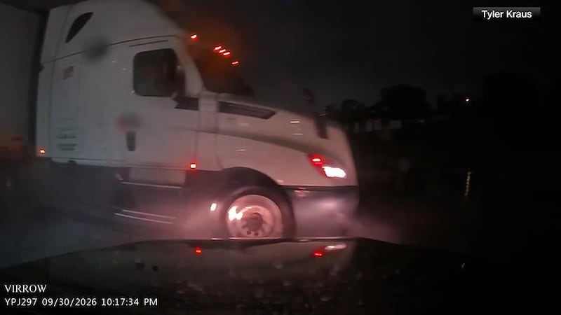 Dashcam video shows an out-of-control semitruck narrowly avoiding other vehicles on a Nebraska...