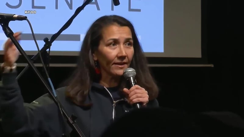 Mary Peltola at a rally in Juneau on Oct. 29, 2026.