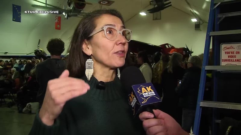 At a rally event Friday evening in Anchorage, Peltola took a few minutes to speak with...